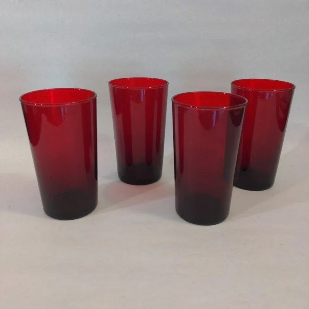 Vintage Anchor Hocking Royal Ruby Red Glass Tumblers Set of 4 MCM 12 oz
